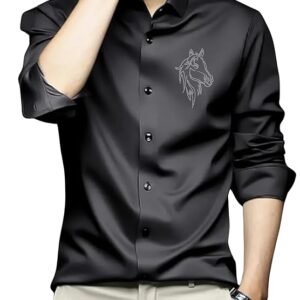 Men's Satin Shirt with Spread Collar Neck Line Solid Pattern Full Sleeves