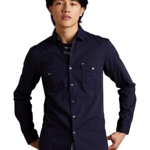 INKAST Men's Solid Double Pocket Cotton Shirt